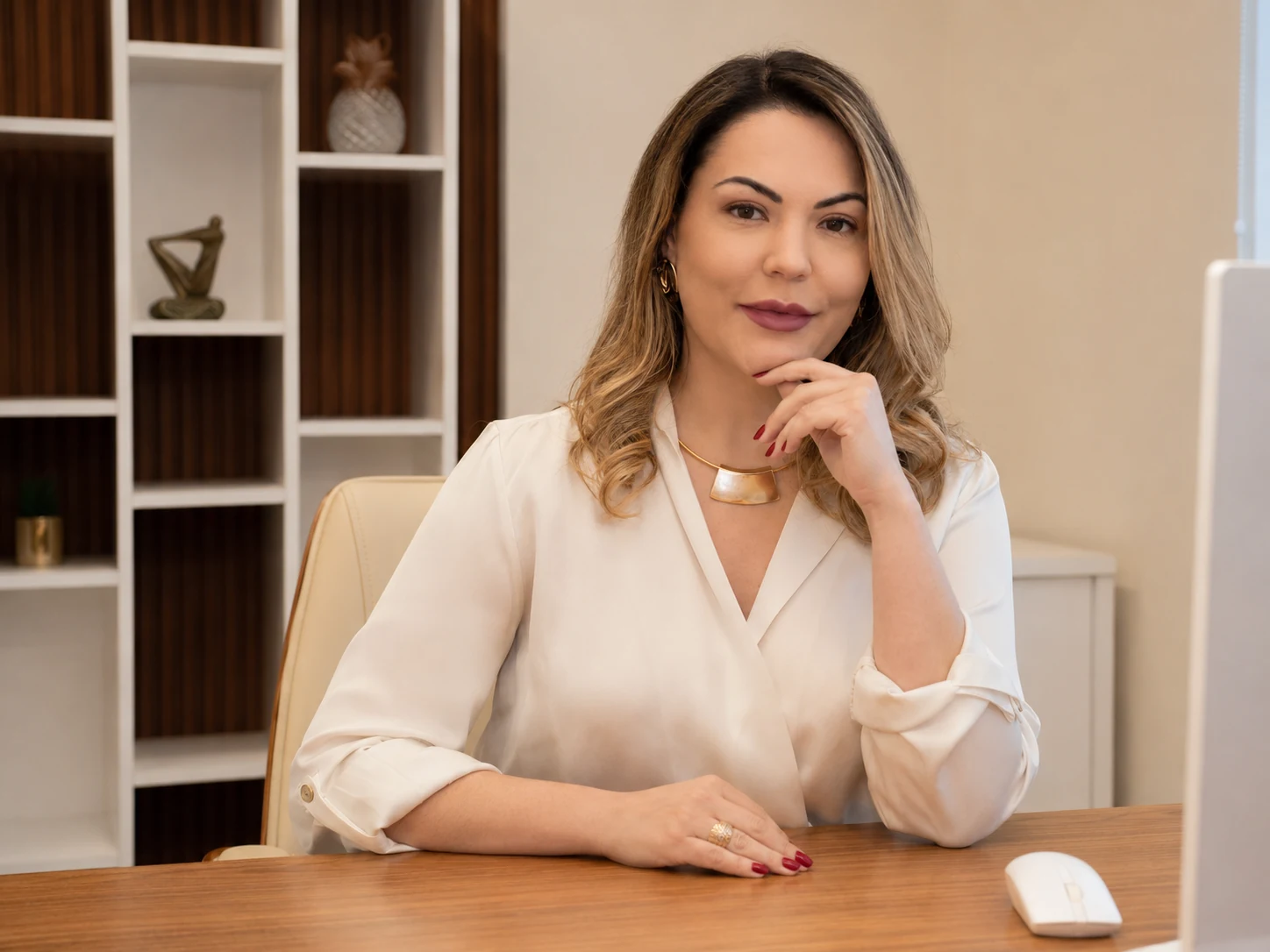 Camila Cavalari em retrato profissional no consultório